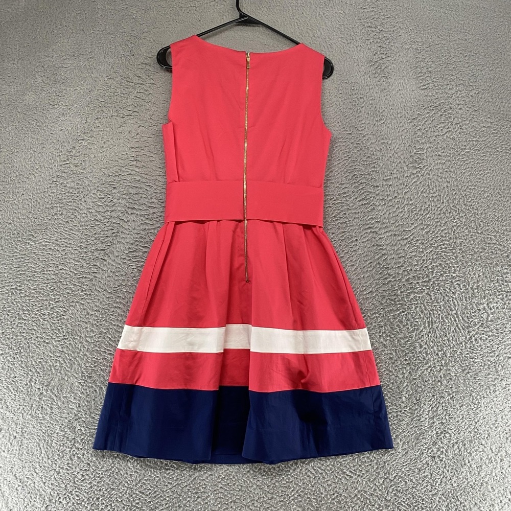 kate spade Sleeveless Colorblock Fit-and-Flare Dress in Coral, White & Navy - Picture 10 of 12